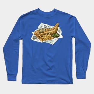 Hand Drawn Fried Fish & Chips Long Sleeve T-Shirt